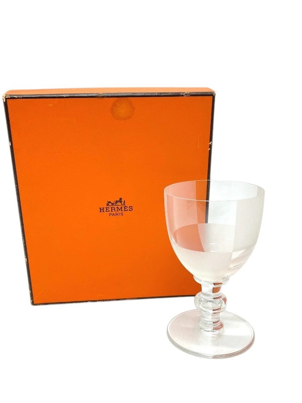 Hermes Clear Crystal Wine Goblet with Signature Orange Box